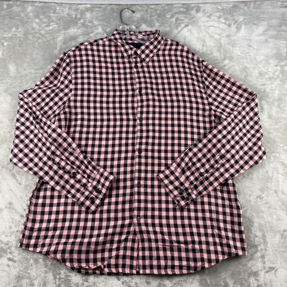 H&M Button-Down Mens XL Regular Fit Pink Black Gingham Check NEW